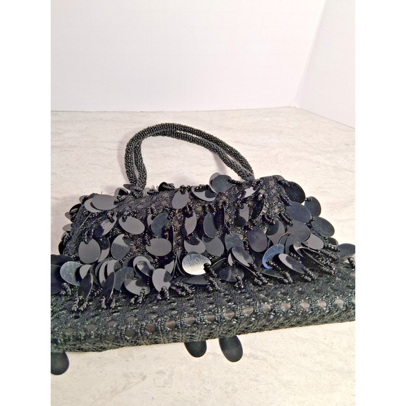 Vintage Black Evening Bag or Clutch with Hand Strap & One Pocket - Picture 1 of 3
